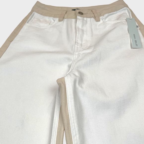NWT AQUA Color Block Wide Leg Jeans in White/Tan Women's Size 24 - Picture 4 of 11